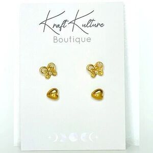 Butterfly and Heart Gold Tone Earrings NWT